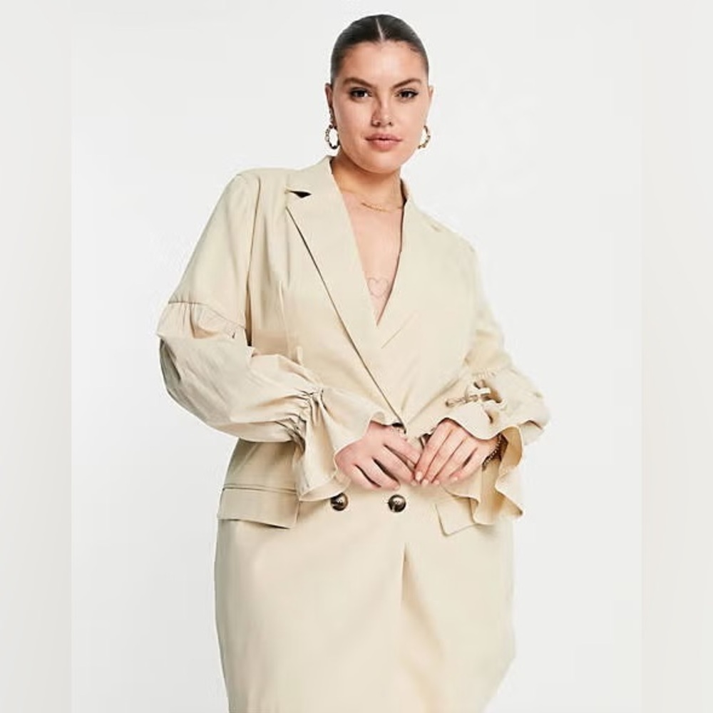 Club L London Volume sleeve tailored mini dress in stone